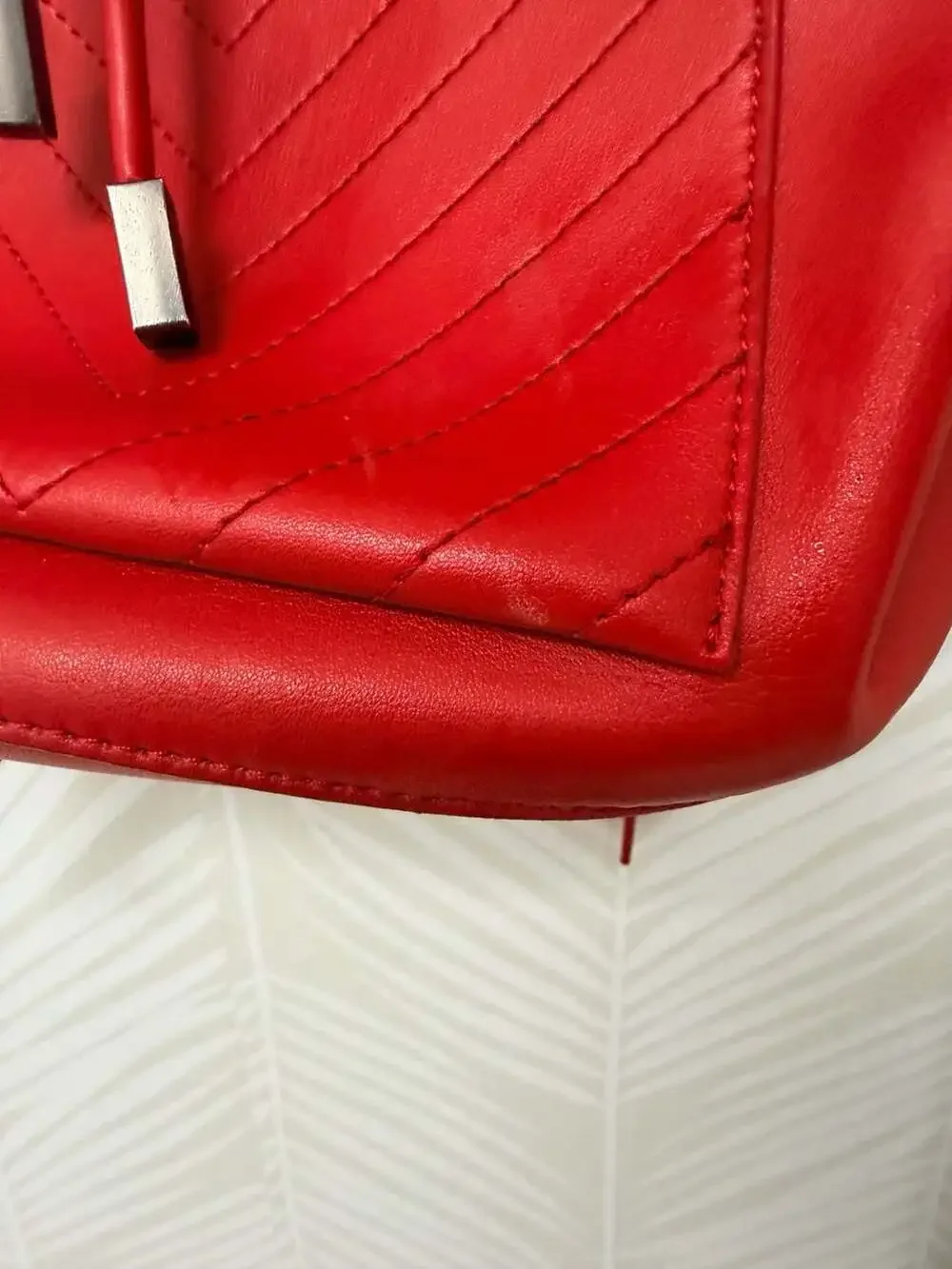 JW PEI Red Faux Leather Drawstring Backpack with Quilted Pocket Red